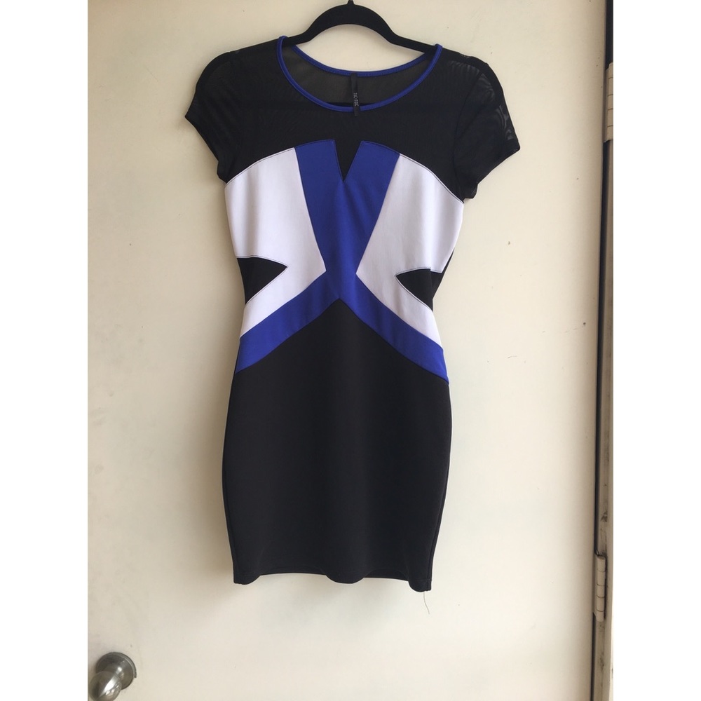 Black/White/Blue Bodycon Dress